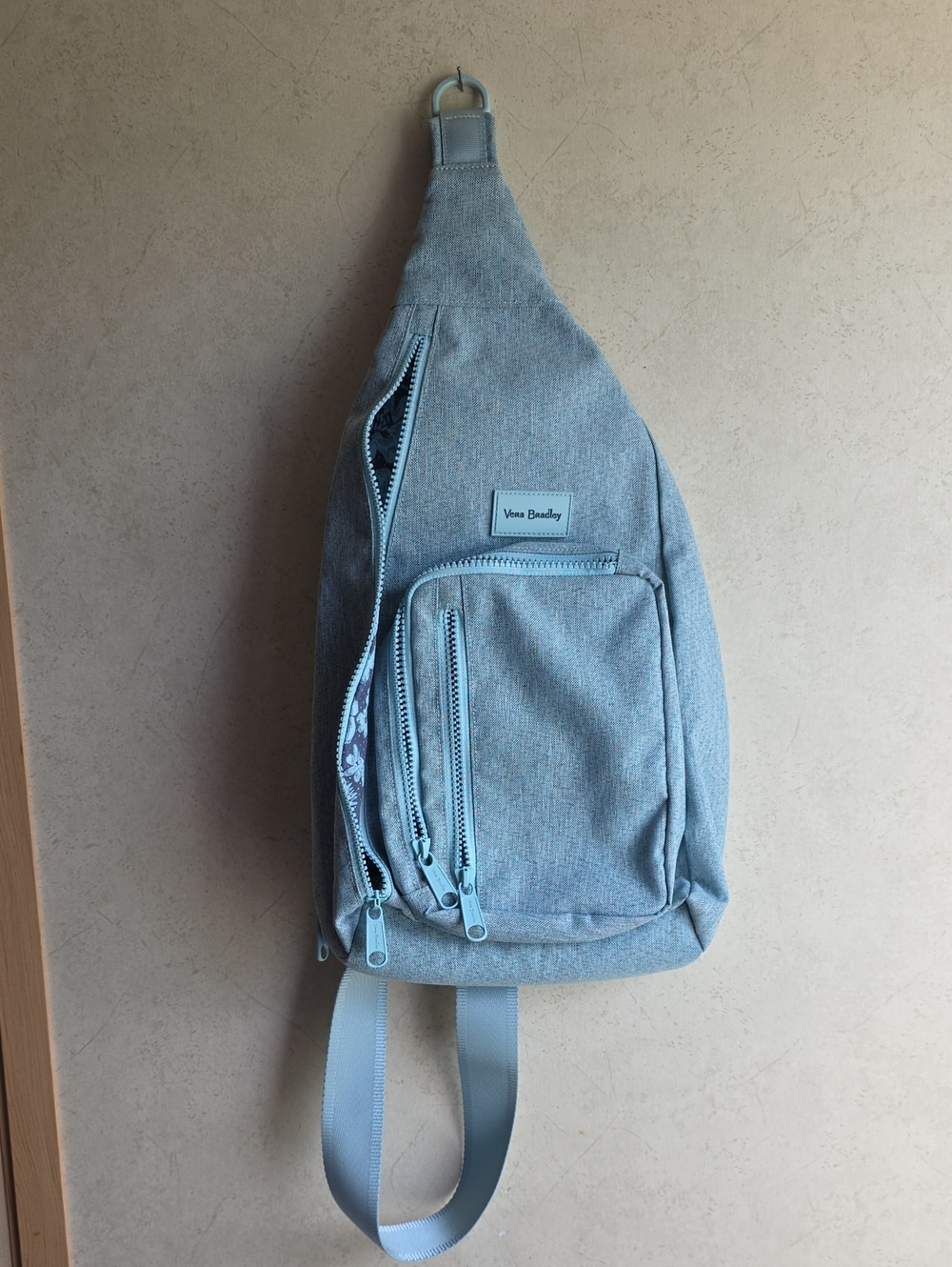 Vera Bradley Mint Green Sling Bag with Multiple Zips